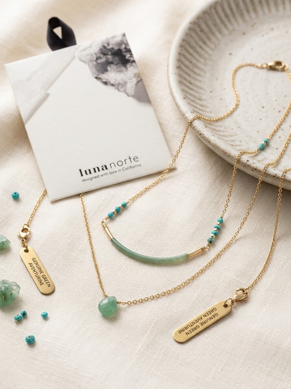 Luna Norte Gold & Green Aventurine Layered Necklace Set